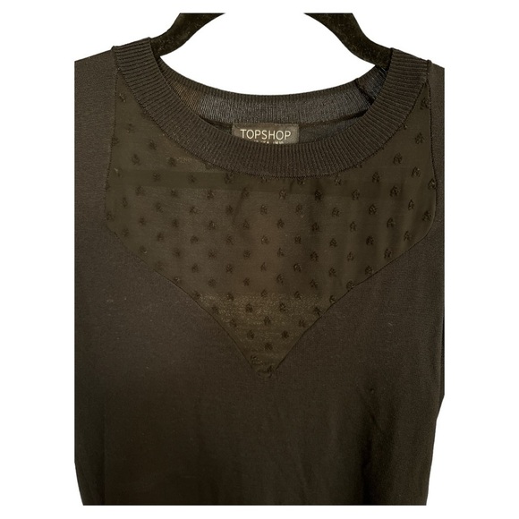 Topshop lightweight sweater sheer sleeves sweetheart neckline black size 6 - Picture 2 of 6
